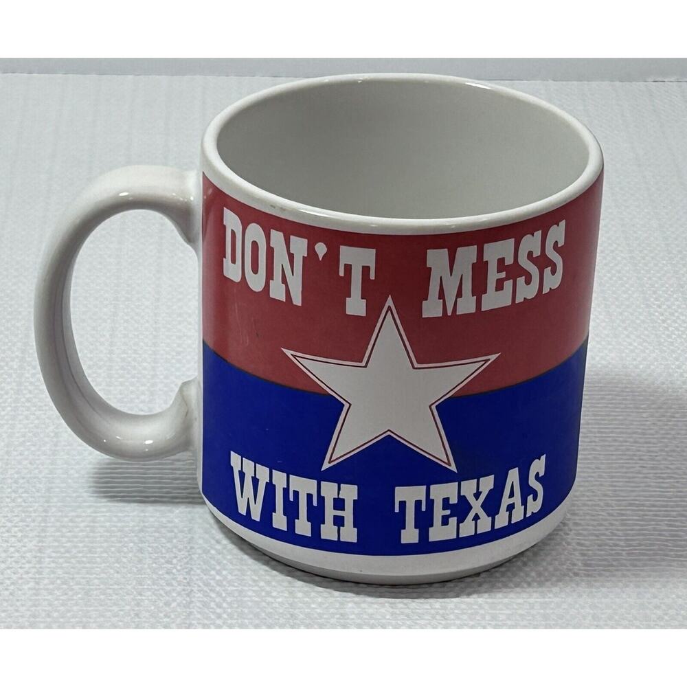 VTG 1990s Don’t Mess With Texas Kitchen Coffee Mug Flag‎ Star Cowboys souvenir